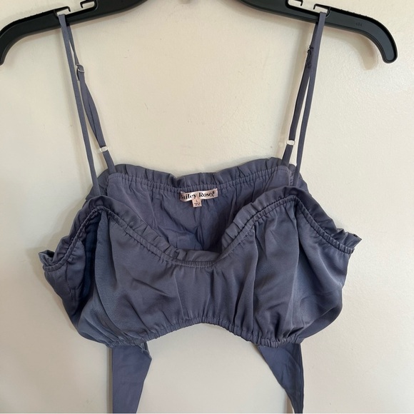 Women’s Bailey Rose Tie Front Adjustable Strap Crop Top Size Large Blue Gray - Picture 2 of 11